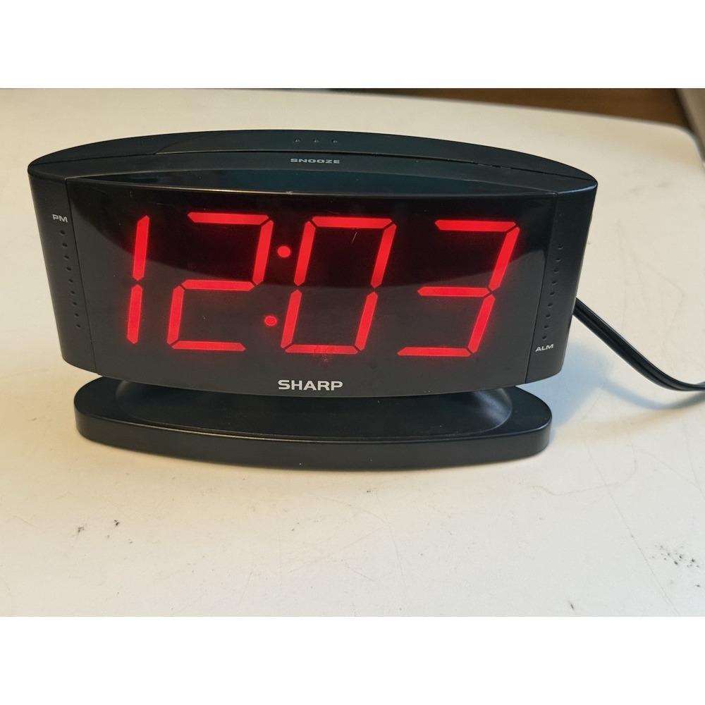 SHARP Model SPC033 Red LED Digital Alarm Clock with Swivel Case (black) Works
